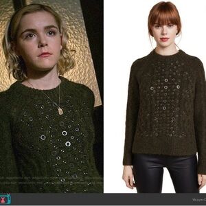 Eyelet grommet green knit oversized sweater